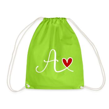 Buchstabe A Monogramm mit Herz - Turnbeutel - Neongrün - Vorne