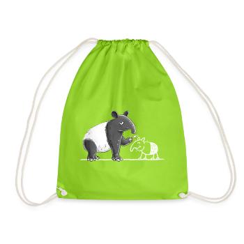 Tapir Tiermotiv lustig Strichzeichnung Cartoon - Turnbeutel - Neongrün - Vorne