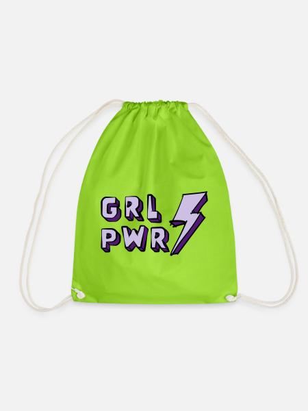 Illustration of Girl Power and Energy - Drawstring Bag - neon green