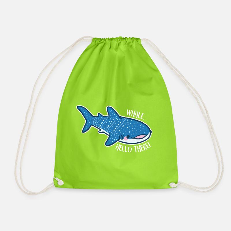 Funny whale shark with pun - Drawstring Bag - neon green
