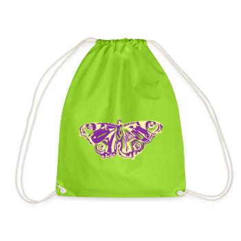 Purple Yellow Butterfly - Drawstring Bag - neon green - Front