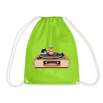 Chat rétro à la platine - Sac de sport léger - vert néon - Devant