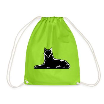 Minimalist Wolf Silhouette Design - Drawstring Bag - neon green - Front