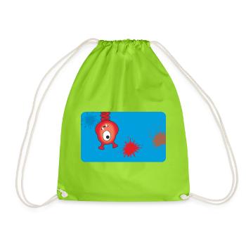 Red Monster & Splashes of Color - Blue - Drawstring Bag - neon green - Front