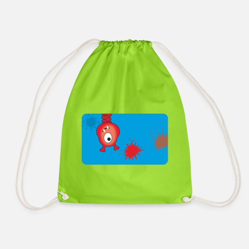 Rotes Monster & Farbkleckse - blau - Turnbeutel - Neongrün