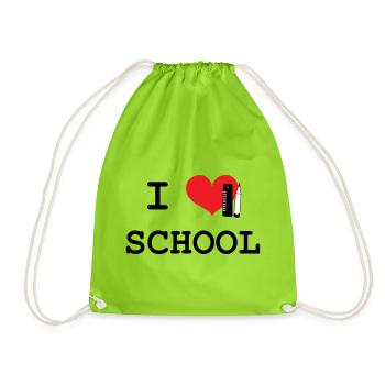 I Love School: Iconic Black Love School Pattern - Drawstring Bag - neon green - Front