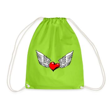 Winged Heart in Illustrative Style - Drawstring Bag - neon green - Front