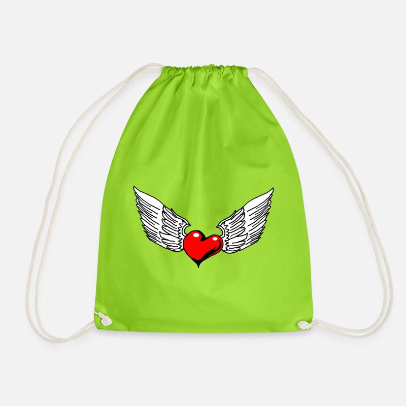 Winged Heart in Illustrative Style - Drawstring Bag - neon green