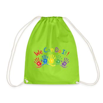 Kinder Handabdrücke Welle – Bunte Wachsmaler Kunst - Turnbeutel - Neongrün - Vorne