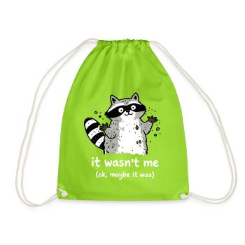 It Wasn't Me Cute Raccoon Saying - Drawstring Bag - neon green - Front