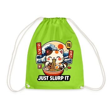 Kawaii Ramen Katze: Just Slurp It - Turnbeutel - Neongrün - Vorne