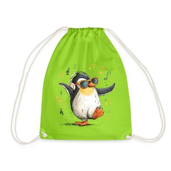 DJ Penguin avec casque - Sac de sport léger - vert néon - Devant