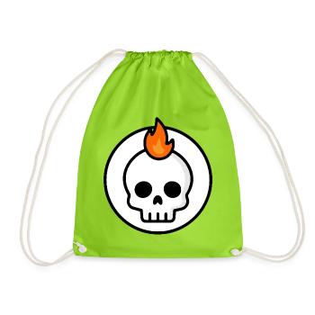 Cute Doom Skull Fire Graphic - Drawstring Bag - neon green - Front