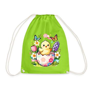 Chick in Floral Egg Hatch - Drawstring Bag - neon green - Front