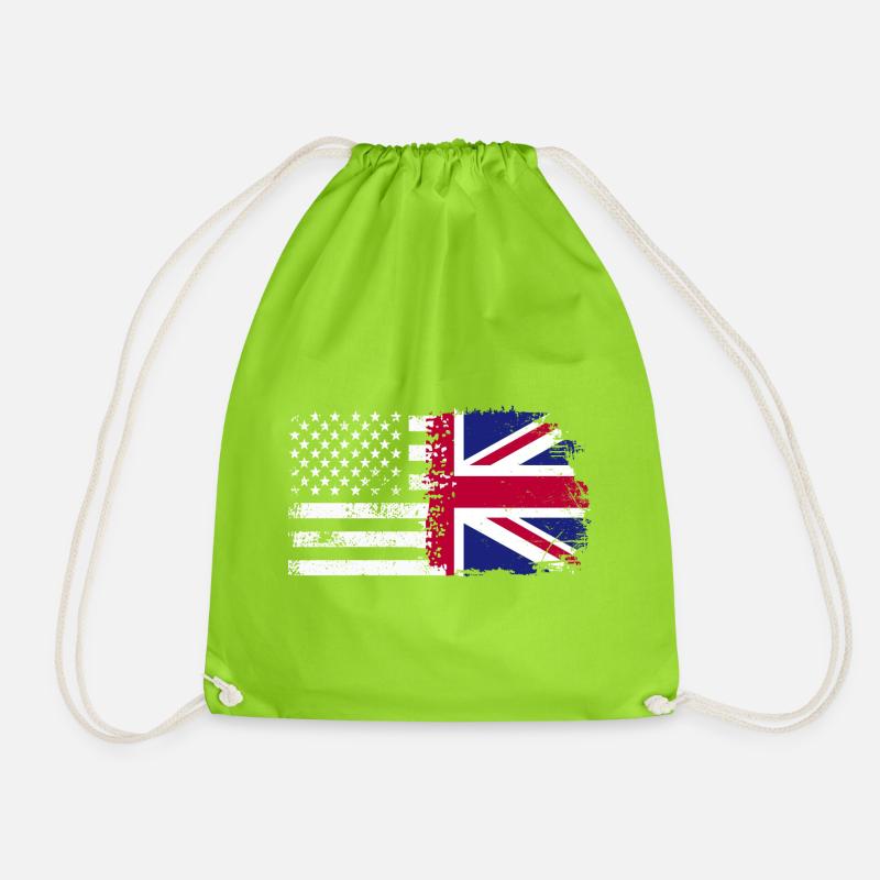 Grunge US UK Flag Mashup - Drawstring Bag - neon green