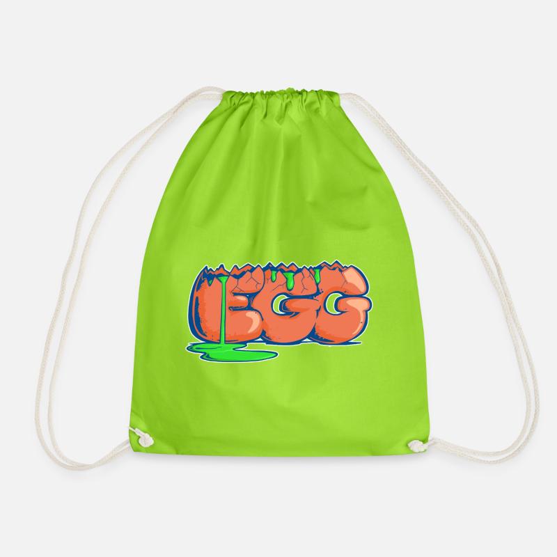 Egg, Drawn Word - Drawstring Bag - neon green