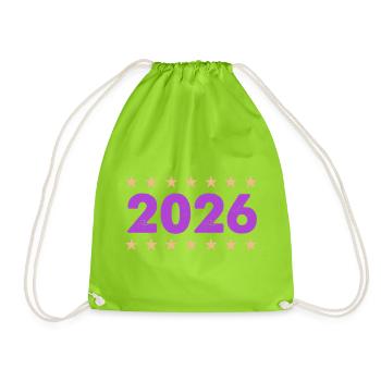 Jahr 2026 in Lila mit Sternen - Turnbeutel - Neongrün - Vorne