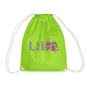 Vintage Floral ILAB Name Lettering - Drawstring Bag - neon green - Front