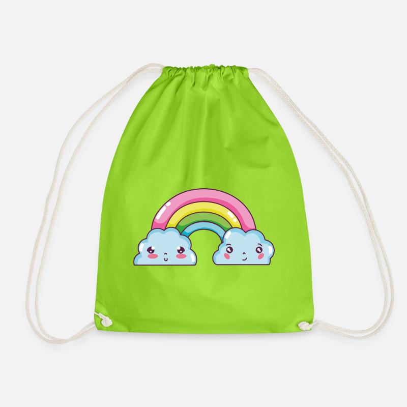 Pastel Rainbow Clouds Charm - Drawstring Bag - neon green