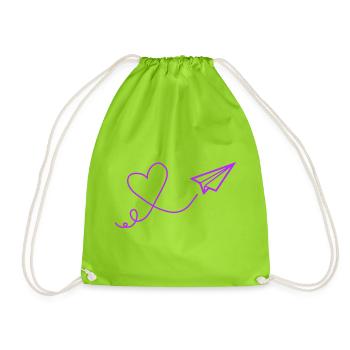 Heart Flight Paper Flight Illustration - Drawstring Bag - neon green - Front