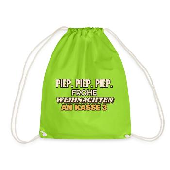 Piep Piep Piep - Frohe Weihnachten an Kasse 3 - Turnbeutel - Neongrün - Vorne
