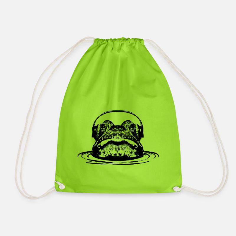 Frosch mit Kopfhörer / Kopf aus dem Wasser - Turnbeutel - Neongrün