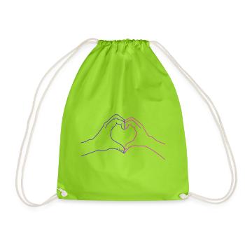 Personalized Heart Motif for Couples – Hand Design - Drawstring Bag - neon green - Front
