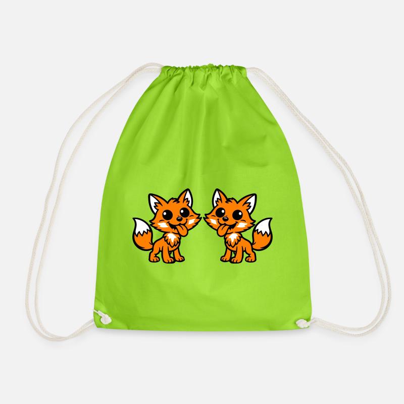 Fox Couple - Drawstring Bag - neon green