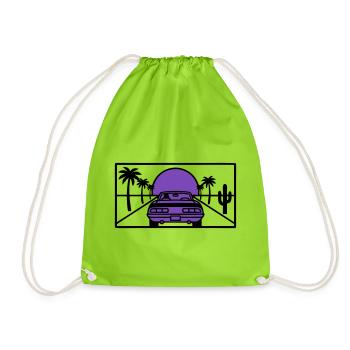 Night Driving Highway Graphic - Drawstring Bag - neon green - Front