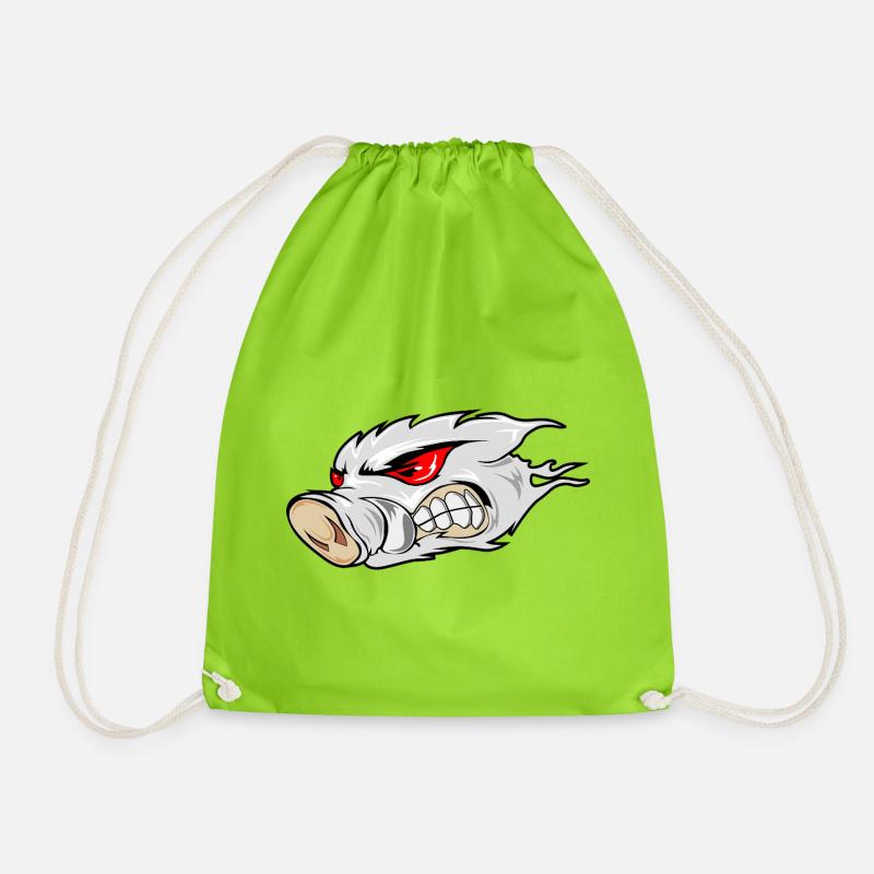 Feuriges Wildschweinkopf-Emblem - Turnbeutel - Neongrün