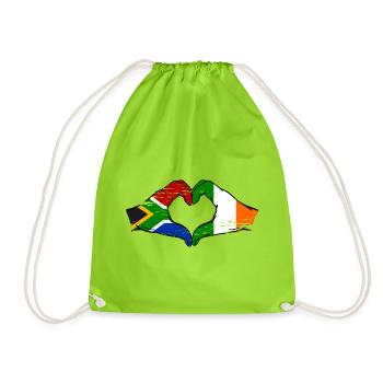 Afrique du Sud Drapeau Irlande mains forme de cœur utilisé - Sac de sport léger - vert néon - Devant