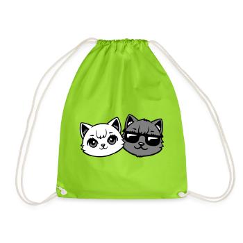 Cute Kittens Cool Male Couple Black and White Cats - Drawstring Bag - neon green - Front