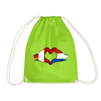 Drapeau Pérou-Hollande, mains en forme de cœur, utilisé - Sac de sport léger - vert néon - Devant
