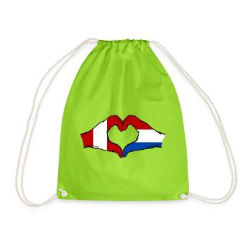 Drapeau Pérou-Hollande, mains en forme de cœur, utilisé - Sac de sport léger - vert néon - Devant