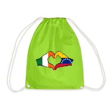 Ireland Venezuela Flag Heart - Drawstring Bag - neon green - Front