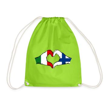 Italie Drapeau Finlande Mains Forme de cœur - Sac de sport léger - vert néon - Devant