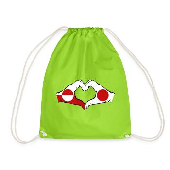 Drapeau du Groenland Japon Mains Forme de cœur - Sac de sport léger - vert néon - Devant