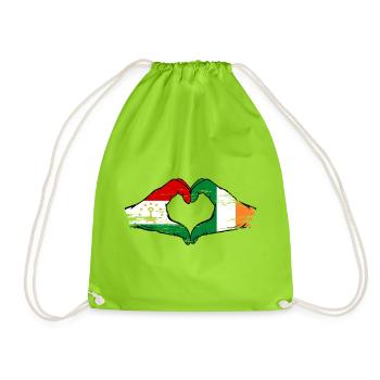Tadschikistan Irland Flagge Hände Herzform - Turnbeutel - Neongrün - Vorne