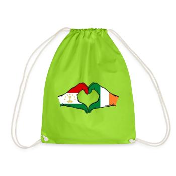 Tajikistan Ireland Flag Hands Heart Shape - Drawstring Bag - neon green - Front
