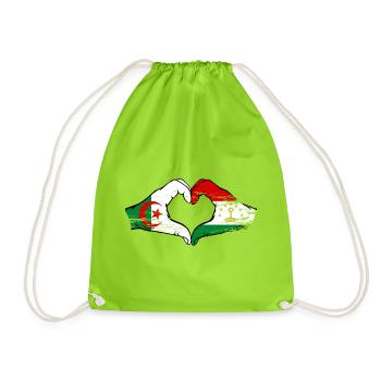 Tajikistan Algeria flag hands heart shape used - Drawstring Bag - neon green - Front