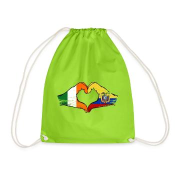 Irland Ecuador Flagge Herz used - Turnbeutel - Neongrün - Vorne