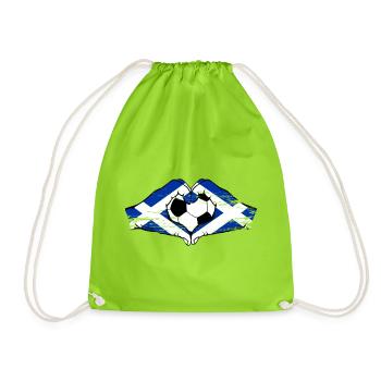 Scotland flag hands heart shape used - Drawstring Bag - neon green - Front