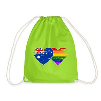 Australien Regenbogen Flagge Herz used - Turnbeutel - Neongrün - Vorne