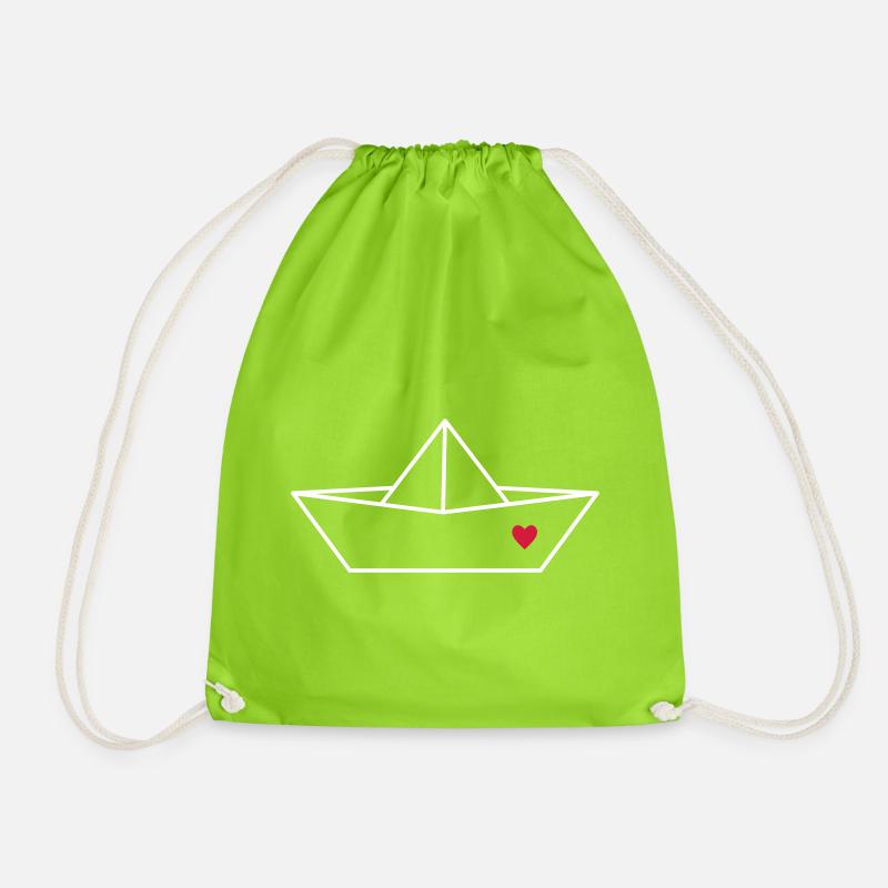 Segelboot Boot Papier Schiff Herz Liebe Geschenk - Turnbeutel - Neongrün