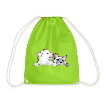 Peeking_Swiss_Shepherd_puppy_and_Siamese_cat - Turnbeutel - Neongrün - Vorne