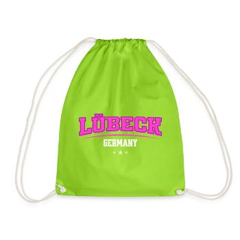 Lübeck Germany Retro Neon Logo Print - Drawstring Bag - neon green - Front