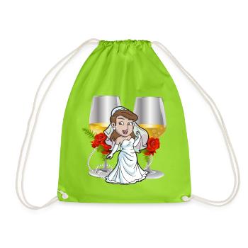 Cartoon Bride Toast with Roses - Drawstring Bag - neon green - Front