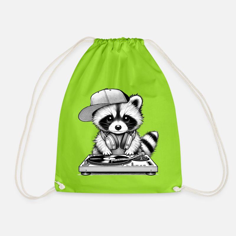 cooles Waschbär-Motiv als DJ mit Kopfhörer - Turnbeutel - Neongrün