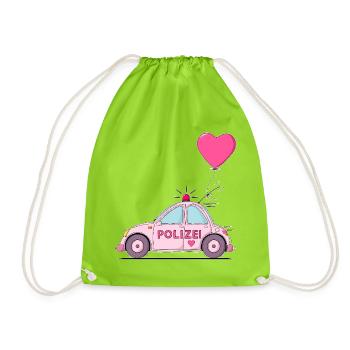 Polizeiauto Herz Rosa - Turnbeutel - Neongrün - Vorne