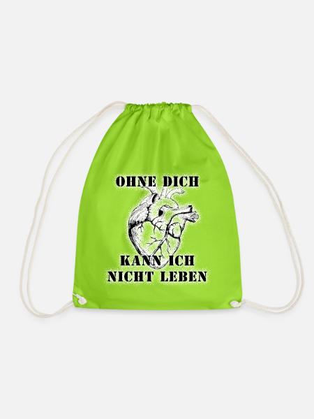 Herz - ohne dich kann ich nicht leben - Turnbeutel - Neongrün